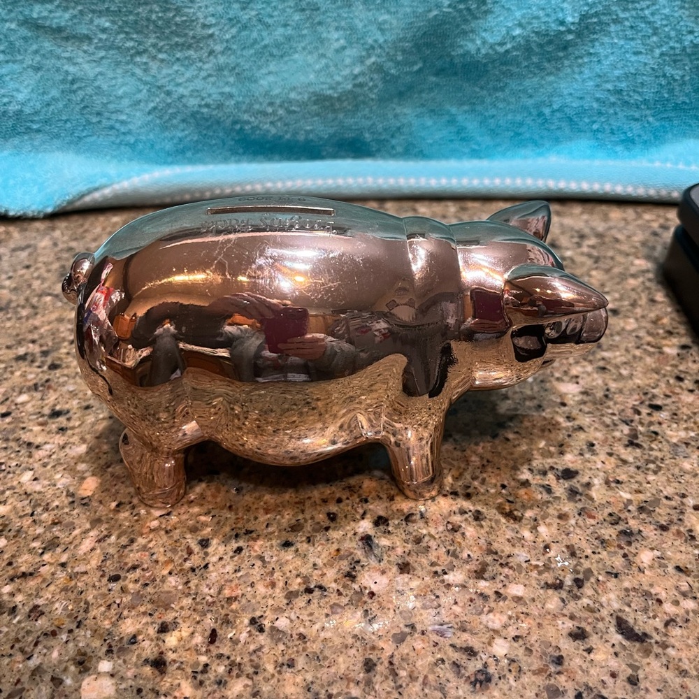 REED & BARTON SILVERPLATE PIGGY BANK, CLASSIC PIG DESIGN